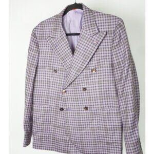 Isaia Summertime Pink Woven Plaid Silk Linen Wool Womens Blazer Sz M BRAND NEW